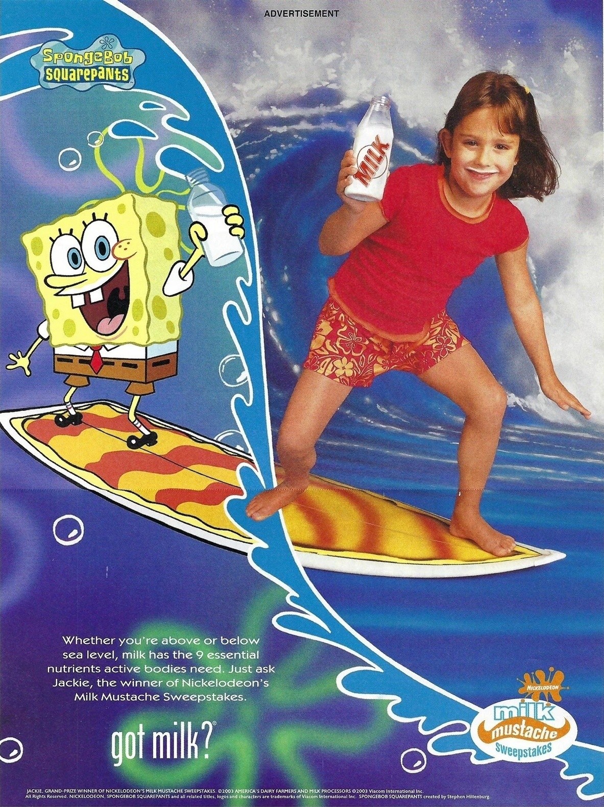 Jackie and SpongeBob SquarePants - Nickelodeon Milk Mustache winner