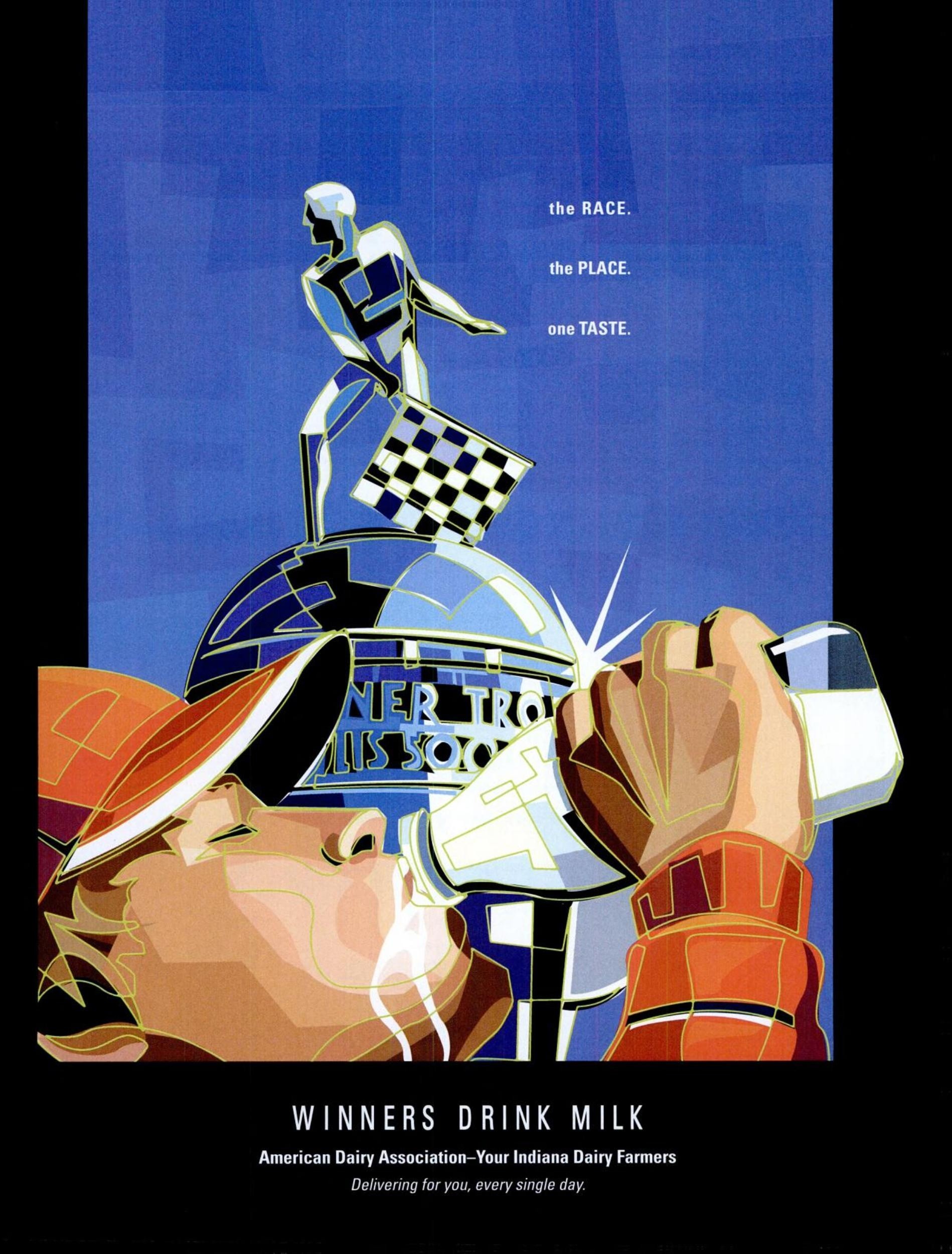 “Winners Drink Milk” — Indianapolis 500 (American Dairy Association of Indiana), 2005–2008 — Indianapolis Monthly, May 2008 (no winner line)