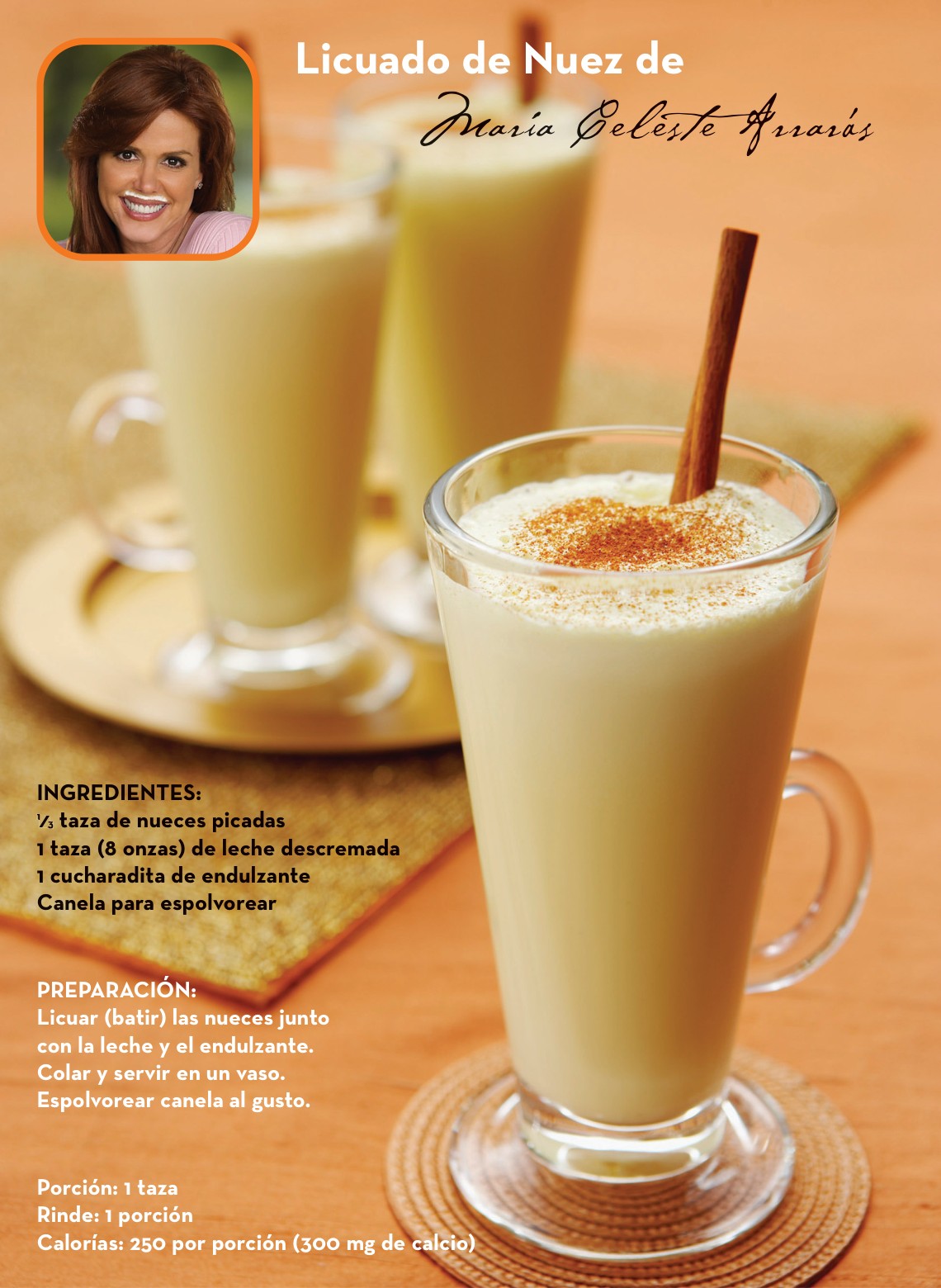 “Piensa lo que bebes” — got milk? Spanish-language booklet — Licuado de Nuez de María Celeste Arrarás