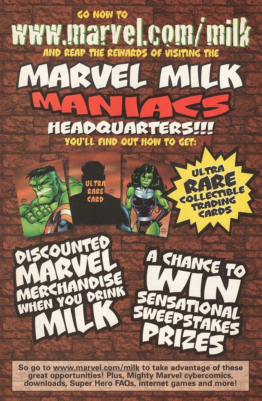 Marvel Milk Maniacs — Hulk trading-cards offer page