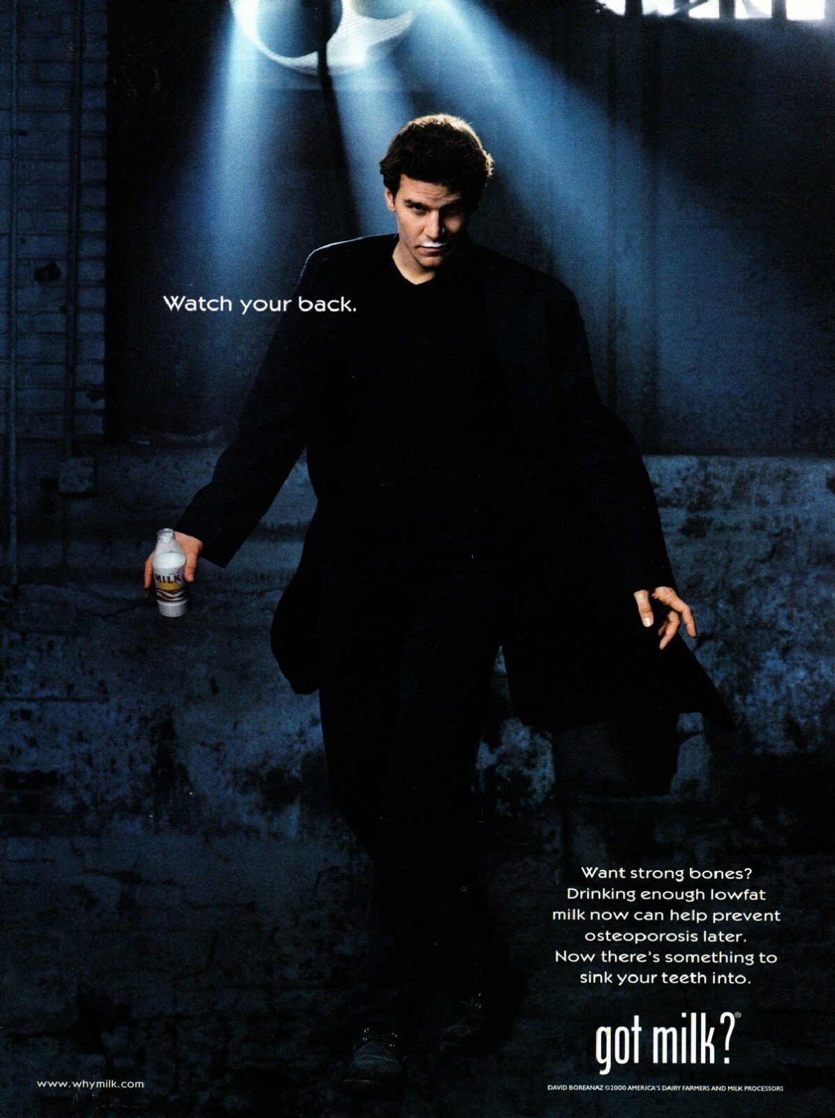 David Boreanaz (Angel) — got milk? “Watch your back.” WB ad (2000)
